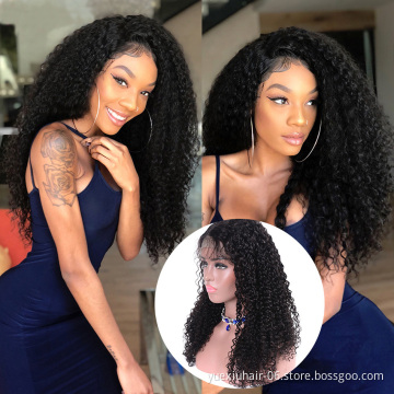 CELIE YueXiu Factory Wholesale Grade 10A Glueless Virgin Brazilian Human Hair Jerry Curl Lace Front Wigs Natural Color